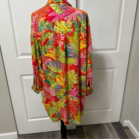 Vici Coveted Button Down Shirt Dress colorful tropical Hawaiian summer cover-up - Picture 5 of 12